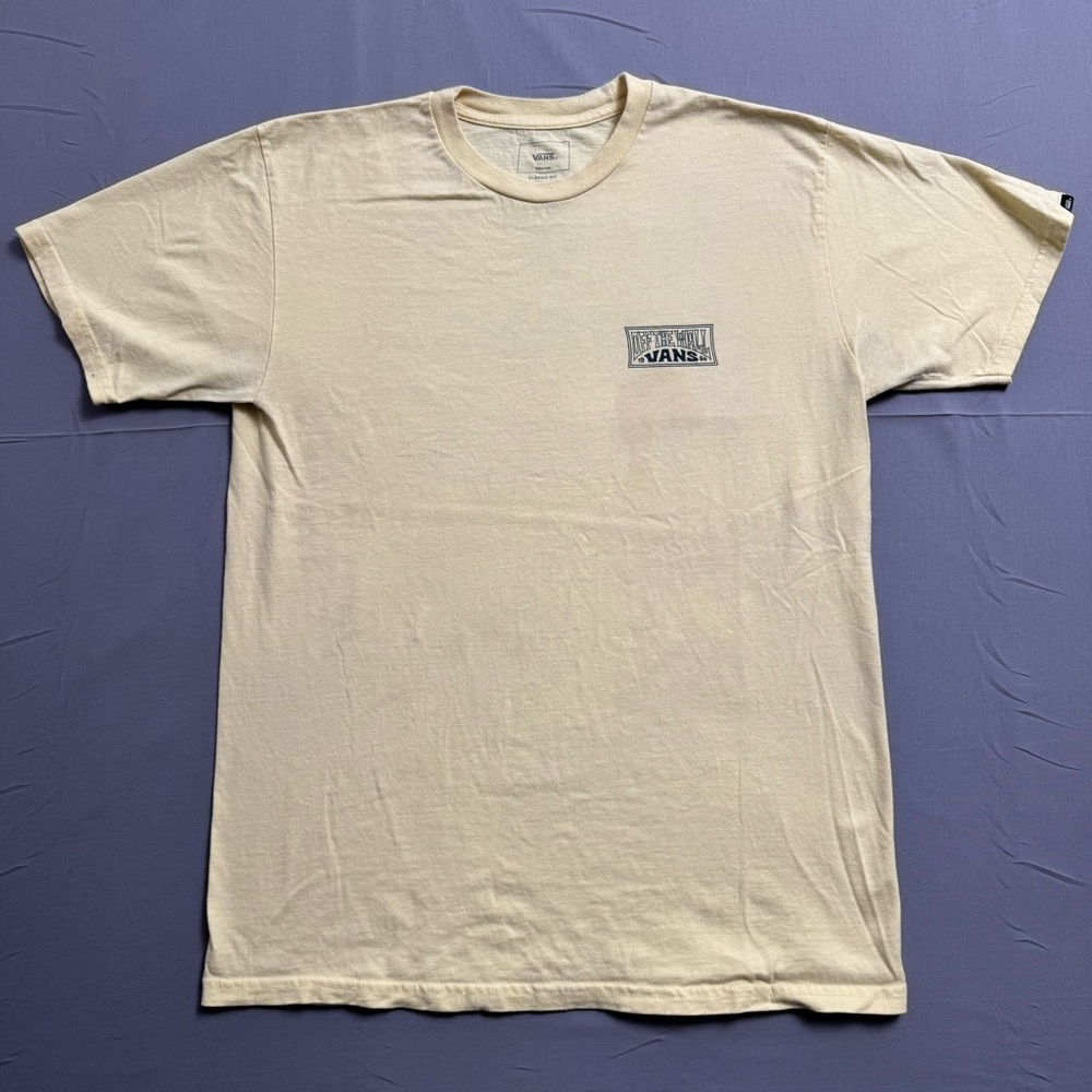 VANS Off The Wall T-Shirt M Beige Men's Crew Neck Graphic Short Sleeve
